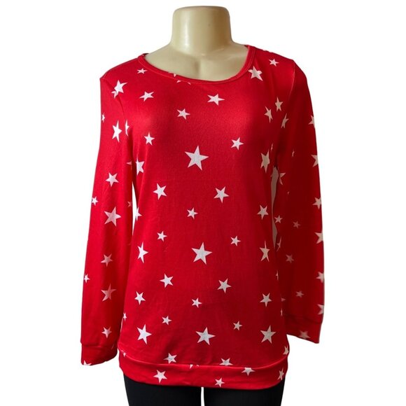Ekouaer Women's Red Crew Neck Stared Sweatshirt Sz S - NWT - Picture 1 of 7